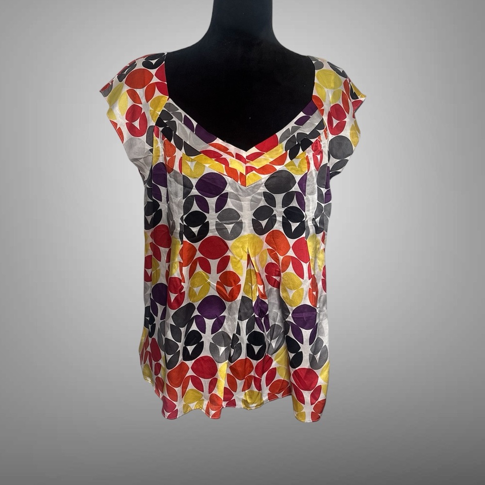 100 % Silk Nine West Colorful Geometric Women's 100% SILK Top